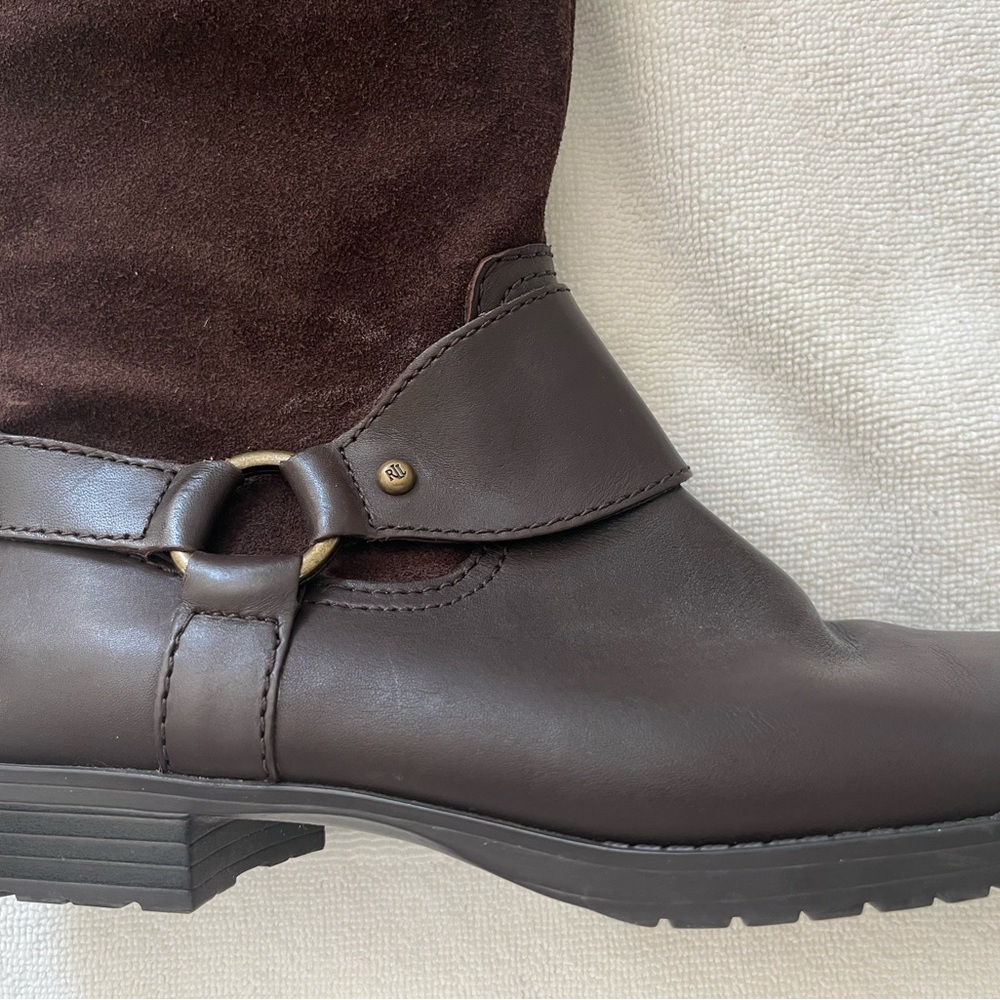 Leather/suede brown tall boots - Picture 4 of 8
